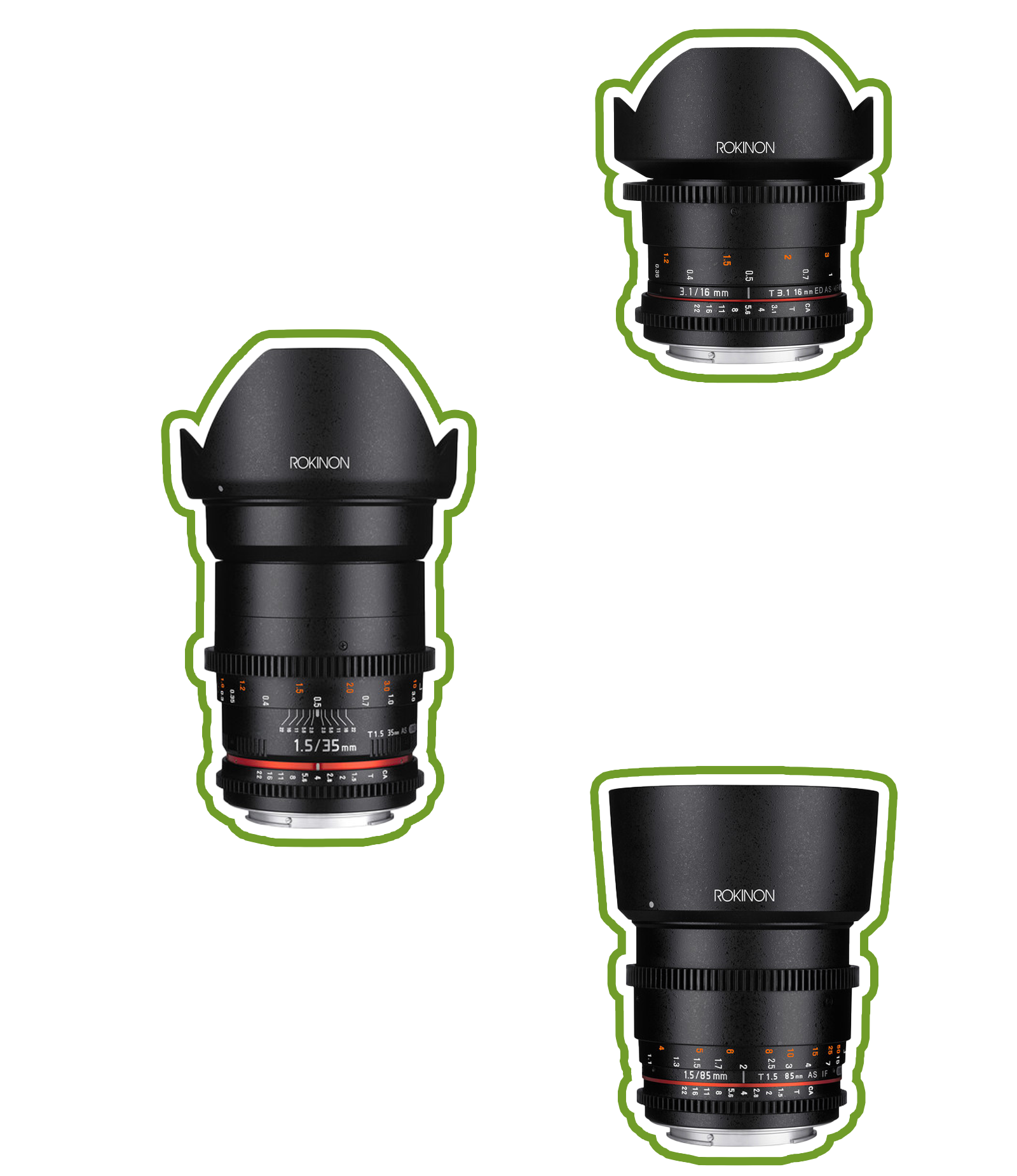 Three Rokinon lenses for rent