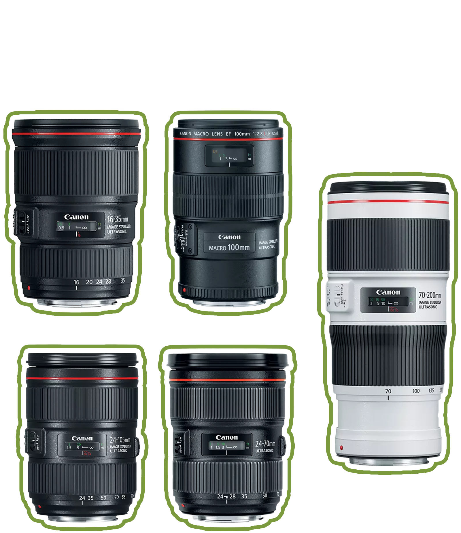 Assorted Canon camera lenses