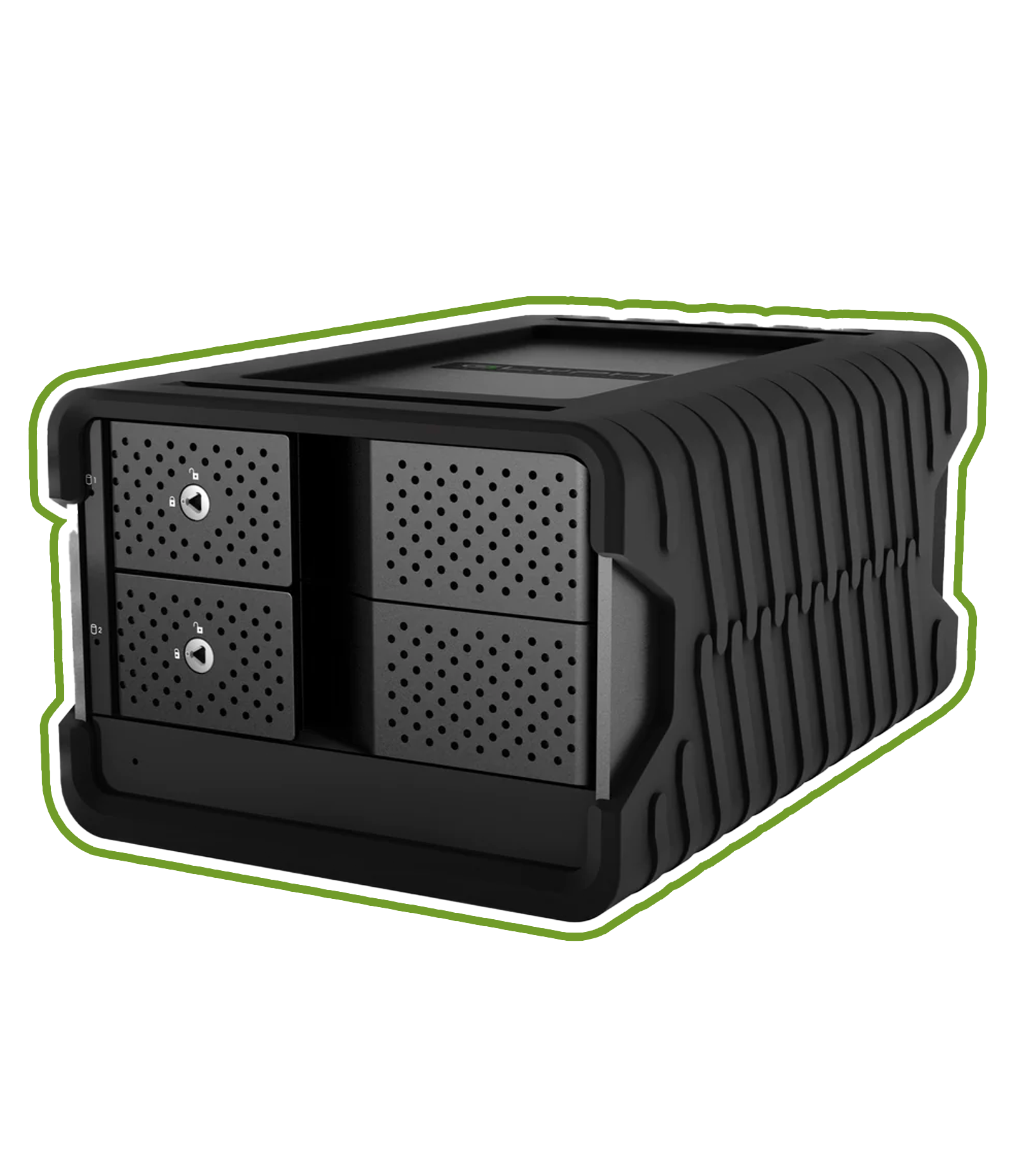 Black external hard drive with two bays
